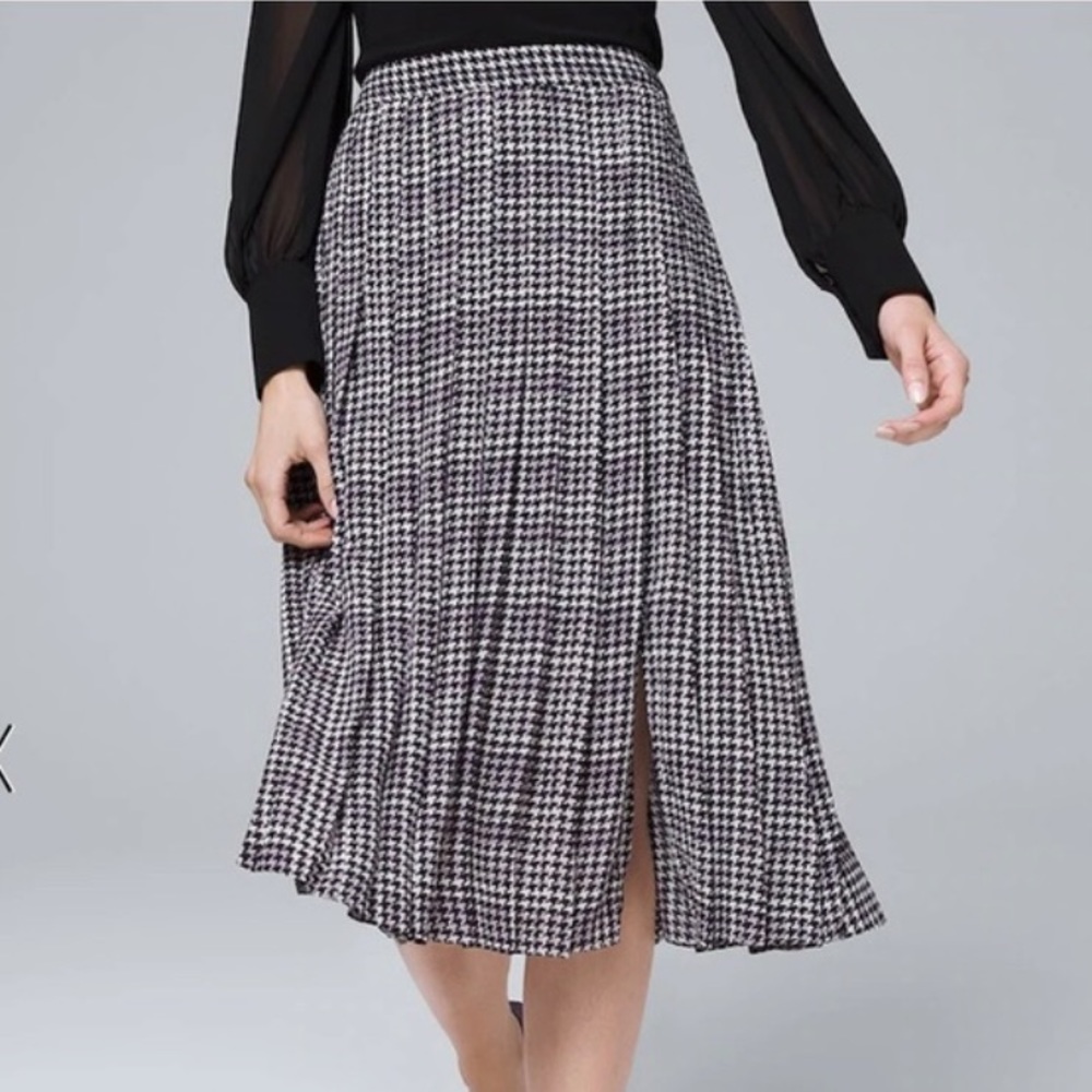 White House Black Market houndstooth pleated midi skirt